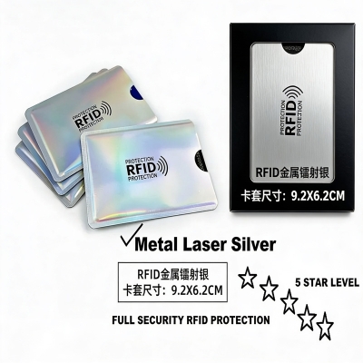 Picture of Anti RFID Aluminium 5 Pieces  Card Holders Metal  Silver , NFC Blocking Reader Lock ID Bank Card Holders, Case Protection Metal Credit Card Case -Silver