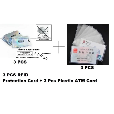 Picture of Anti RFID Aluminium 3 Pieces  Card Holders Metal Leaser Silver  + Plastic ATM Card Cover 3  Pieces