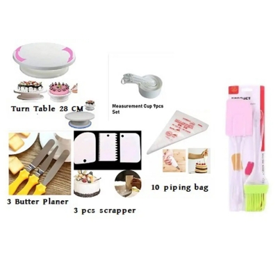 Picture of Turn Table,2 Pcs Oil Brush,3 Butter Planer,Measurement Cup 9 Pcs,3 Pcs Scrapper,10 Pcs Piping Bags -Multicolor