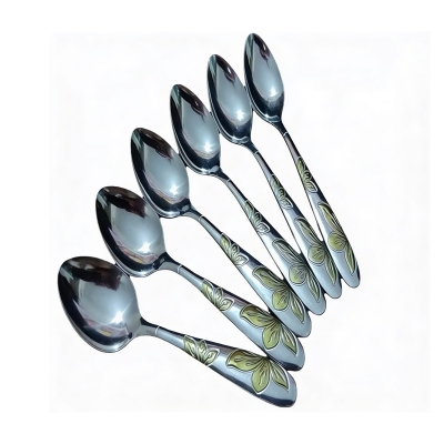 Picture of Stainless Steel Spoon Set - 6 Pcs Multi Design Silver with Golden Shadee -Silver