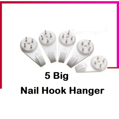 Picture of 5  pcs  White Plastic Invisible Wall Mount Photo Picture Frame Nail Hook Hanger 30mm -White