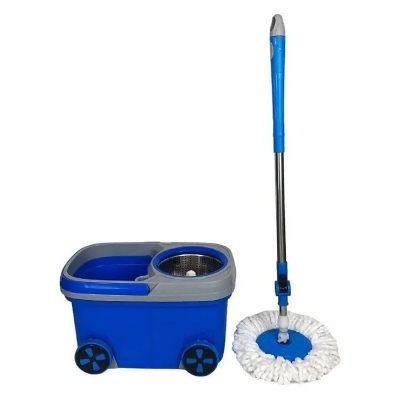 Picture of 360 Rotating Spin Mop with Bucket BMW Floor Cleaning Mop (Blue & Red) with 1 Extra Cleaning Fiber Round Duster -Multicolor