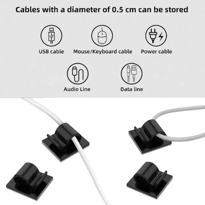 Picture of 10Pair Double Sided Wall Adhesive Hook Paste Plug Socket Holder Cable Storage Plug Fixing Organize Seamles Waterproof Reusable - Wall Hook (10 pcs Black old)