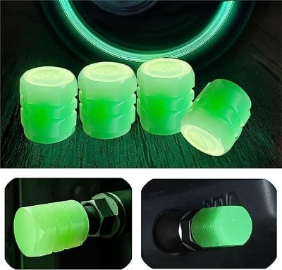 Picture of 4pc Luminous Valve Caps Fluorescent Night Glowing Tyre Nozzles for Car Motorcycle Bicycle Bike Tire Decor 