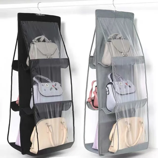 Picture of 6 Pocket Foldable Hanging Bag 3 Layers Folding Shelf Bag Purse Handbag Organizer Door Sundry Pocket Hanger Storage Closet Hanger - Router Stand 