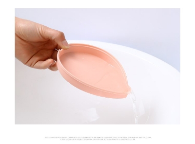 Picture of Creative leaf double-layer drain soap box punch-free bathroom laundry soap table storage rack soap box rack (Pink 2PCS)