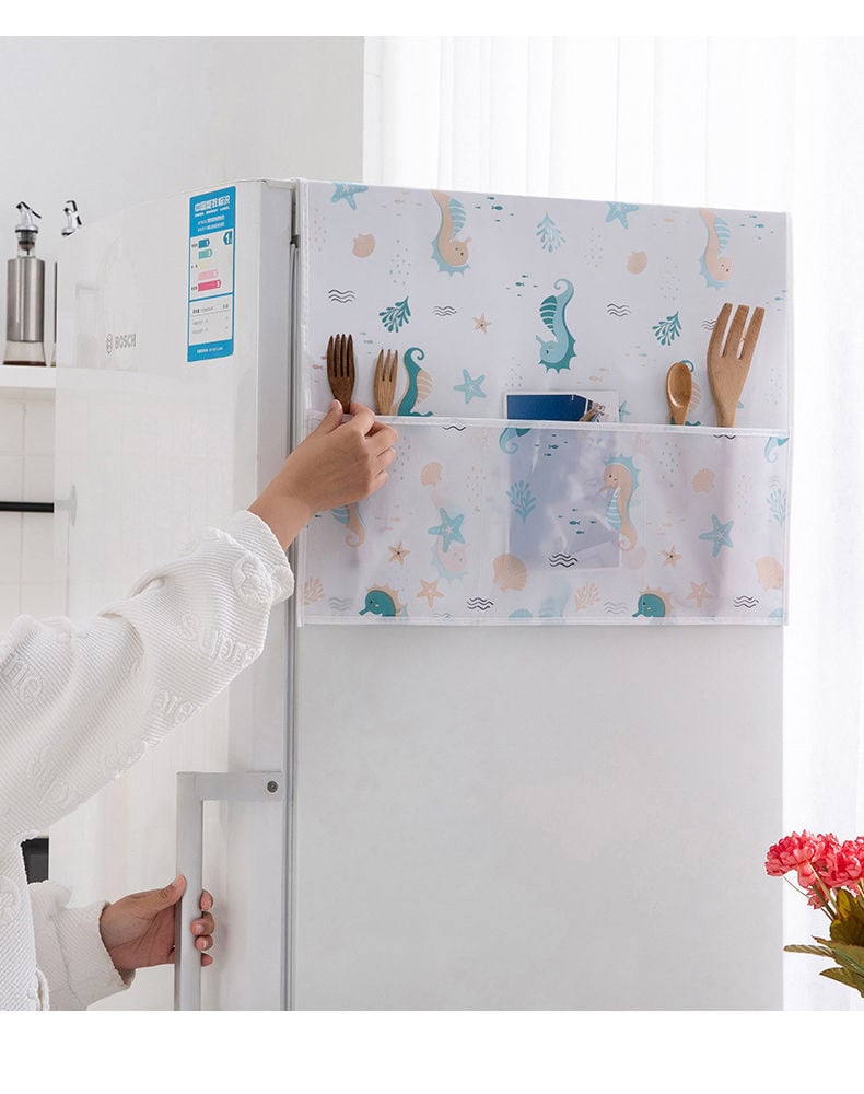 Picture of 1PCS Dust Cover Refrigerator Cover with Pocket Double Sided Storage Hanging Bags Kitchen Fridge Cover 