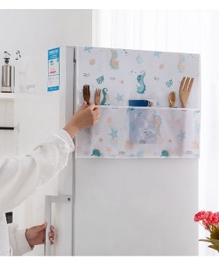 Picture of 1PCS Dust Cover Refrigerator Cover with Pocket Double Sided Storage Hanging Bags Kitchen Fridge Cover 