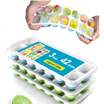 Picture of Sunerly Ice Cube Tray, Easy-Release Silicone and Flexible 14-Ice Trays with Spill-Resistant Removable (Multicolor)