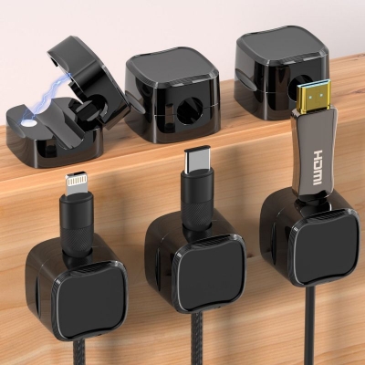 Picture of Magnetic Cable Clip Wire Organizer Clip Holder (Black 4 pcs)