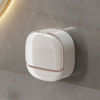Picture of Soap Holder With Lid Drain Soap Box Punch-Free Flip-Top Soap Dish Creative Waterproof Storage Rack Bathroom Accessories (White)