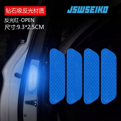Picture of 4Pcs Set Car Door Stickers Universal Safety Warning Mark OPEN High Reflective Tape Motorcycle Bike Helmet Sticker (Blue)