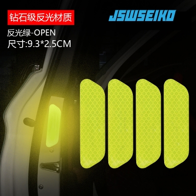 Picture of 4Pcs Set Car Door Stickers Universal Safety Warning Mark OPEN High Reflective Tape Motorcycle Bike Helmet Sticker (Green)