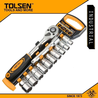 Picture of TOLSEN 12Pcs Quick Release Reversible Ratchet Handle w/ Socket Set (1/2" Drive) Industrial Series 15152 -Silver