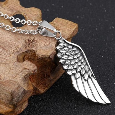 Picture of Fashion stainless steel retro feather wing pendant new titanium steel wing punk necklace Silver 