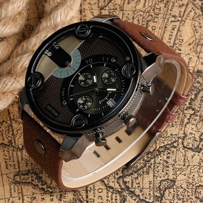 Picture of New Design PU Leather Belt Quartz Watch for Men Brown 