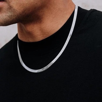 Picture of Silver Plated 6mm Snake Pendant Necklace Silver 