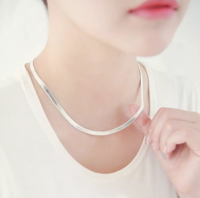 Picture of Silver Plated 6mm Snake Pendant Necklace Silver 