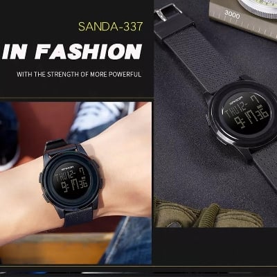 Picture of Sanda 337  Fashion Watch Men Brand Luxury Electronic LED Digital Wrist Watches Black 