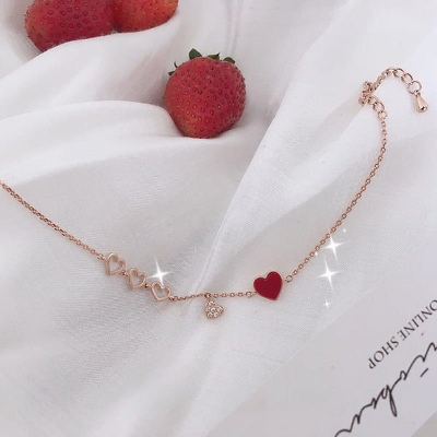 Picture of Korean Version New Trendy Red Peach Heart Bracelet Red 