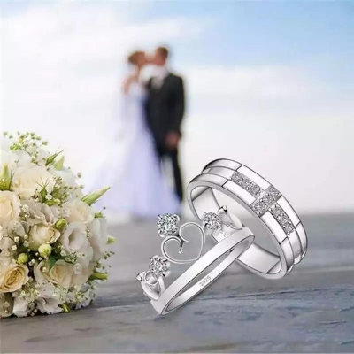 Picture of Couple's Ring Set Stainless Steel Wedding Bands for Men And Women Comfort Fit Jewelry Accessory Silver 