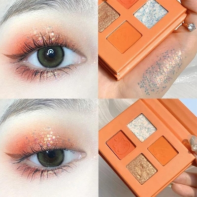 Picture of RUHUATUO Shimmer Glitter Pigmented Eye Shadow Waterproof Long-lasting Makeup Orange 