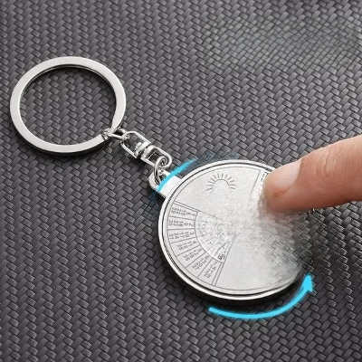 Picture of Mini Perpetual Calendar Keychain Ring Unique Metal 50 Years Calendar Keyring Key Chain Silver 