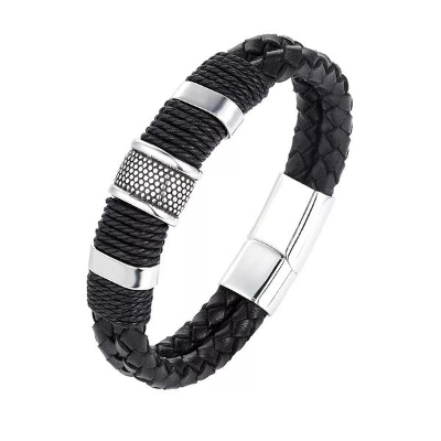Picture of Decor Faux Leather Braid Rope Buckle Bracelet Bangle Charm Gift Black Adjustable