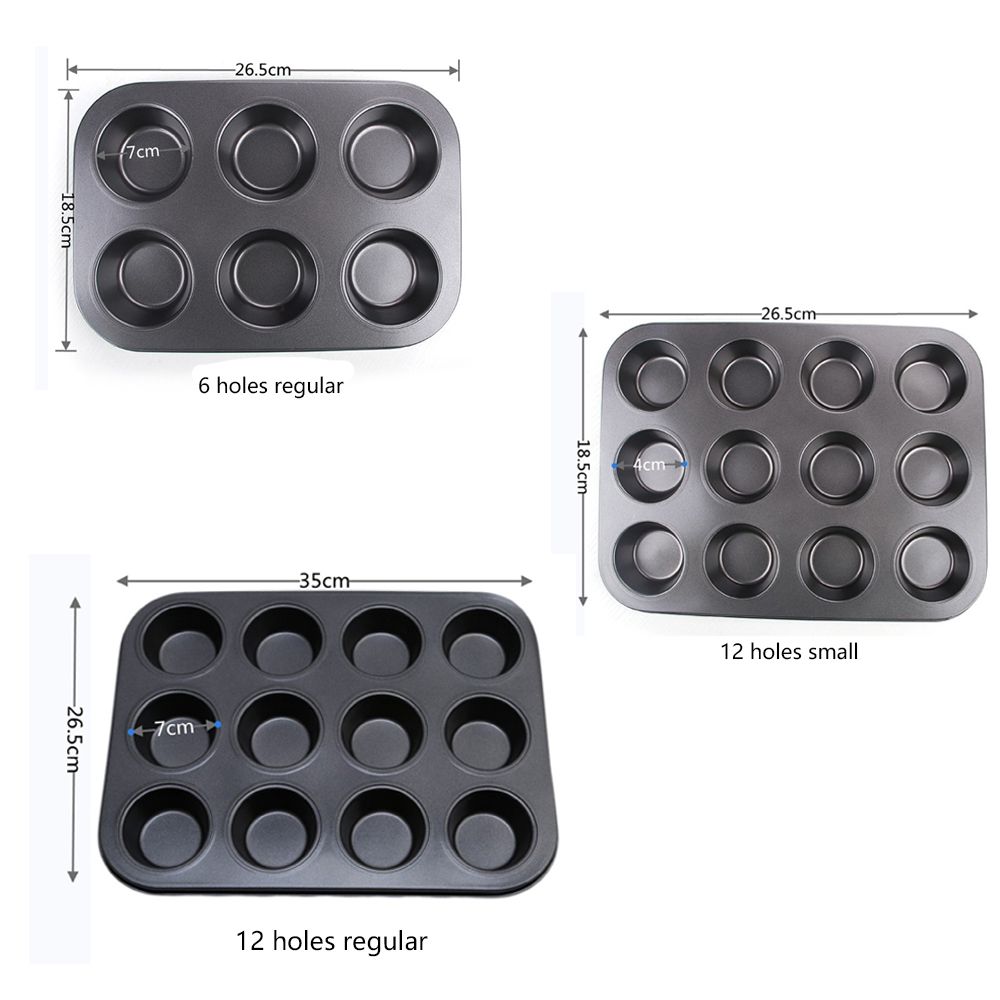 Picture of 12 Round Non Stick Muffin and Large Cupcake Mold - Black Black 
