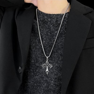 Picture of New Trendy Simple Stainless Steel Cuban Link Chain Necklace for Men - Men's Pendant Silver 