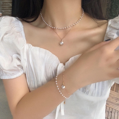 Picture of Korean Luxury Pearl Pendant Necklace  For Women Silver Adjustable