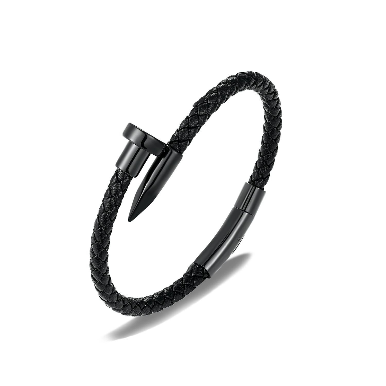 Picture of Stylish Addition - Nail Bracelet Men Titanium Steel Leather Rope Bracelet Magnetic Braided Bracelet - Sustainable Choice Black 