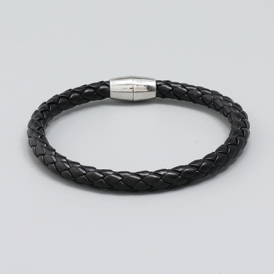 Picture of Trendsetter - Fashion Innovator - Premium Quality - Men's Personalised Clasp Plaited Leather Bracelet - Modern - Choice Expression Black 