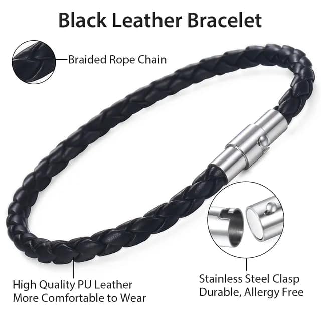 Picture of Trendsetter - Fashion Innovator - Premium Quality - Men's Personalised Clasp Plaited Leather Bracelet - Modern - Choice Expression Black 