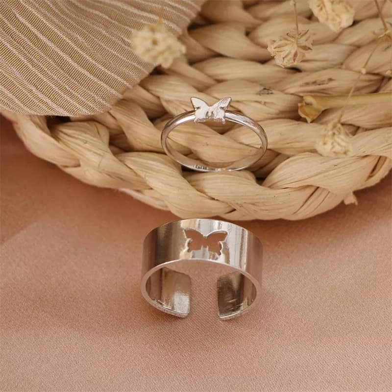 Picture of Butterfly King and Queen Couple Ring Set-2Pcs Adjustable 