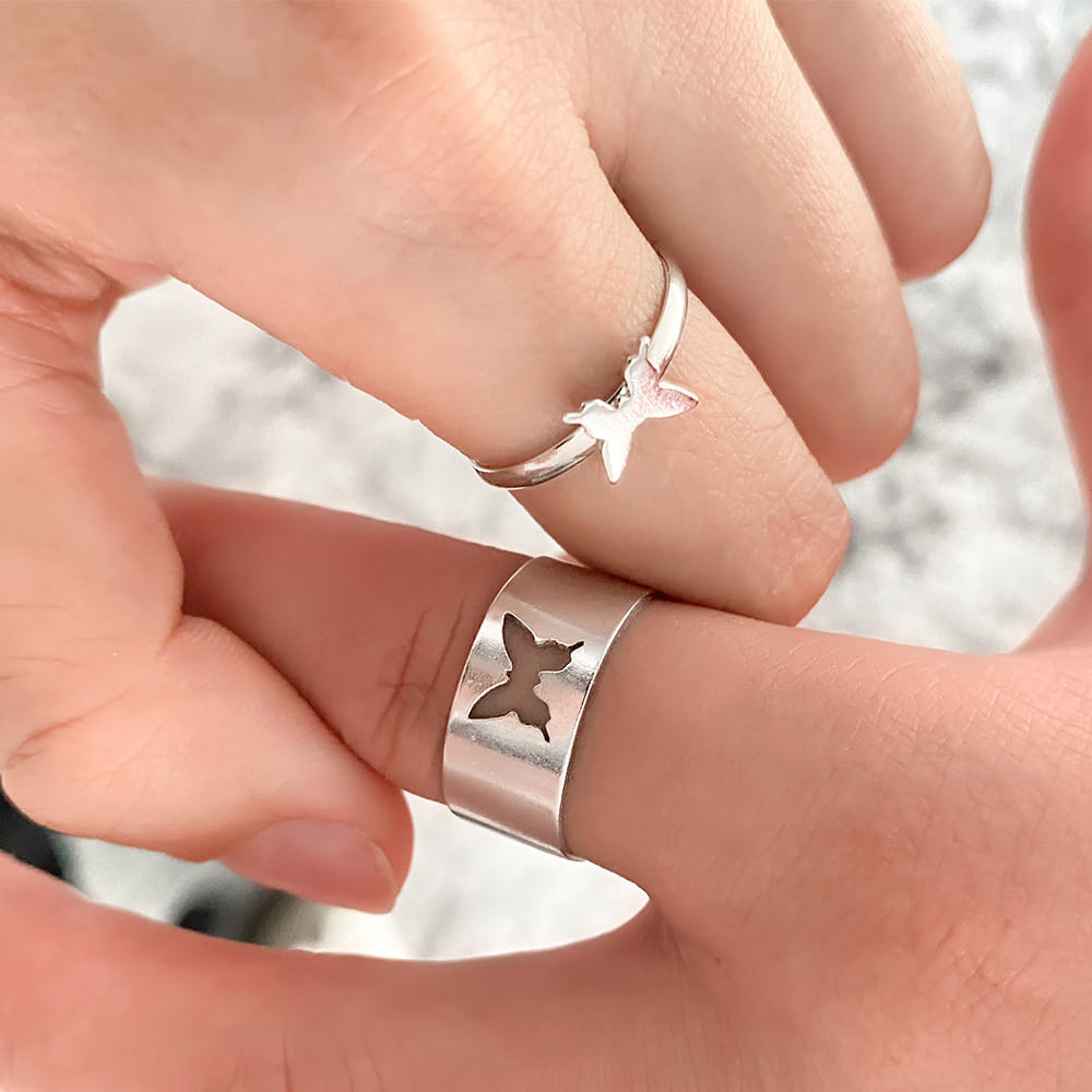Picture of Stainless Steel Couple Finger Ring for Men /Women Adjustable 