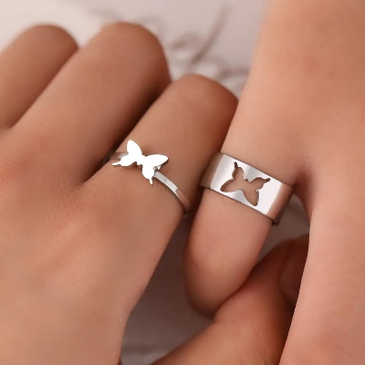 Picture of Stainless Steel Couple Finger Ring for Men /Women Adjustable 