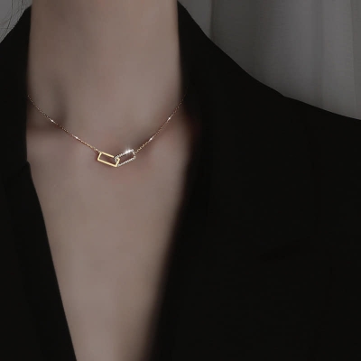 Picture of Premium Quality - Korean Fashion Party Golden Zircon Pendant Necklace Chain For Women/ Girls - Trend and Need full - Durablity Assurance Silver 