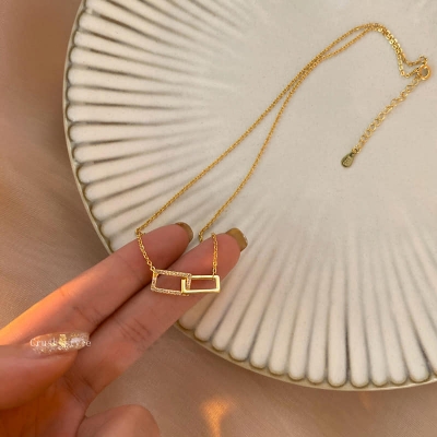 Picture of Premium Quality - Korean Fashion Party Golden Zircon Pendant Necklace Chain For Women/ Girls - Trend and Need full - Durablity Assurance Silver 