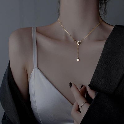 Picture of Stylish - Modern Vibe - Highly Durable - Korean Style New Crystal Star Chain Necklace For Women - Sustainable Choice - Understated Sophistication Gold 