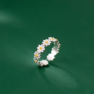 Picture of Athleisure - Avant Grade - Highly Durable - 2023 Women New Style Flower Ring - Sustainable Choice - Understated Sophistication Silver 
