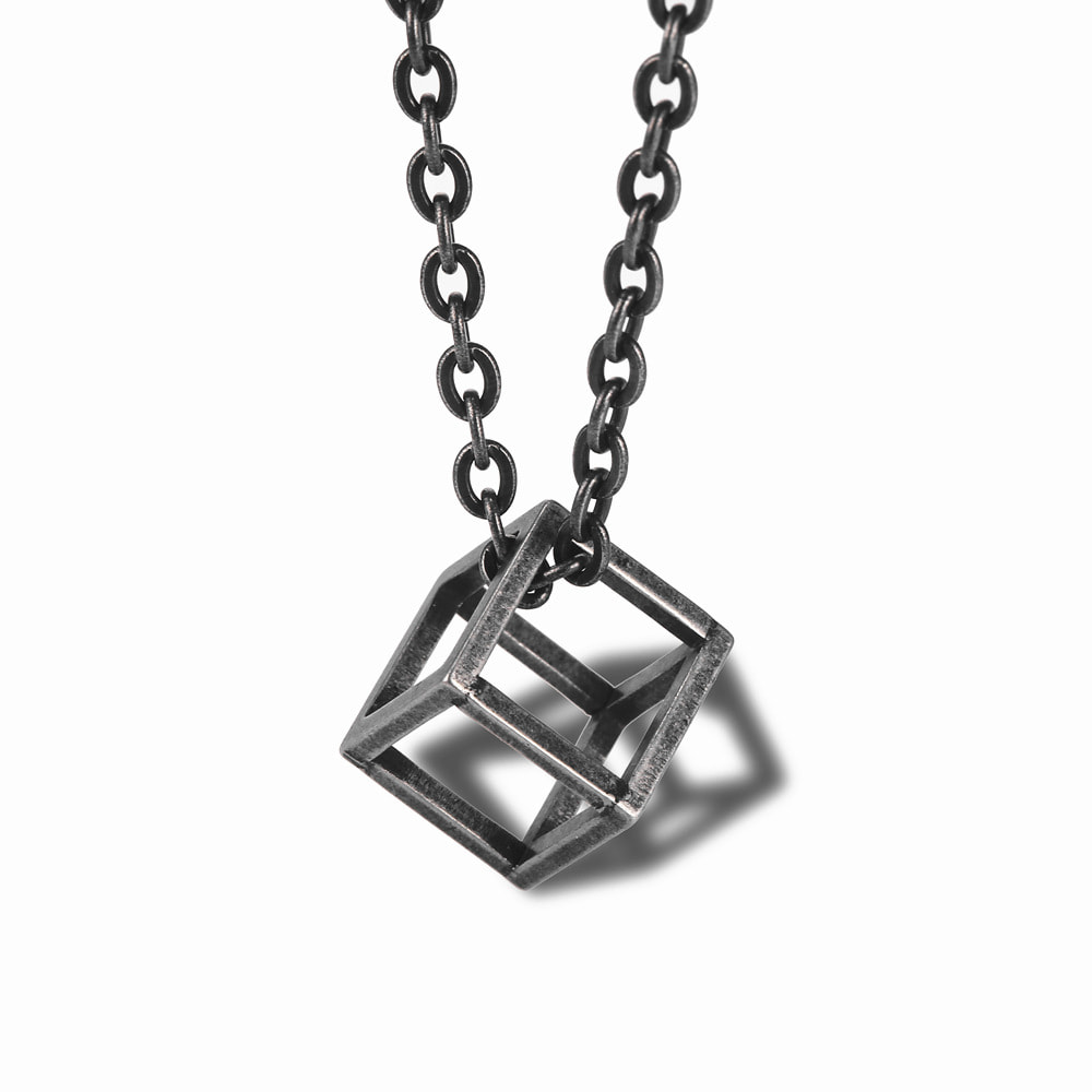 Picture of Stylish - Modern Vibe - Custom Experience - Black Hollow Cube Pendant Men's Necklace - Couture - High-end - Understated Sophistication Black 