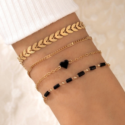 Picture of 4 In 1 Bracelets Bohemian Wind Flower Starfish Buckle Ring Circle Bracelet Set - Breslet For Women Gold 