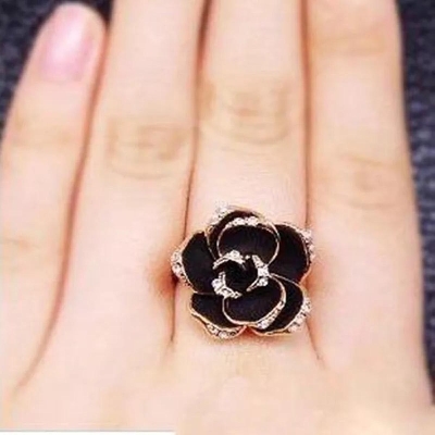Picture of Stylish Unique  Rose Desing Finger Ring For Women/girls/Lady Black Adjustable