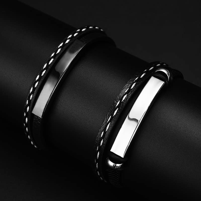 Picture of Leather Braided Bracelet For Men Black Adjustable