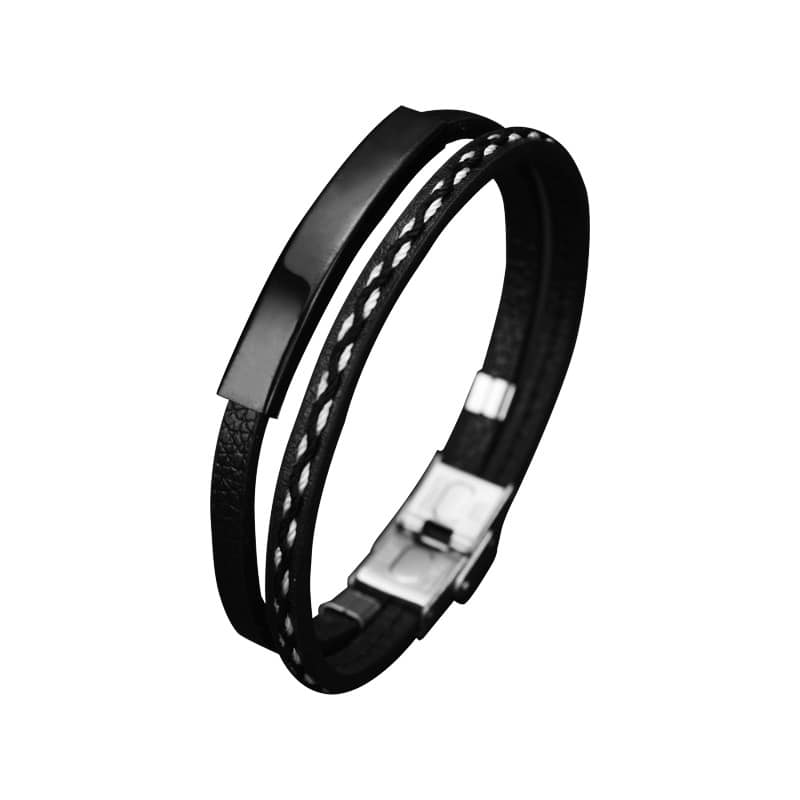 Picture of Leather Braided Bracelet For Men Black Adjustable