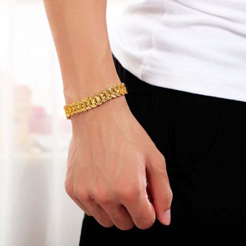 Picture of Versatile -Choice and Remark -Indian Latest Designs Gold Plated Bracelet Model For Men- Avant-garde Remarkable - Disclose Styles & Luxe Gold 21 CM