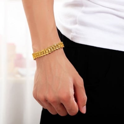 Picture of Versatile -Choice and Remark -Indian Latest Designs Gold Plated Bracelet Model For Men- Avant-garde Remarkable - Disclose Styles & Luxe Gold 21 CM