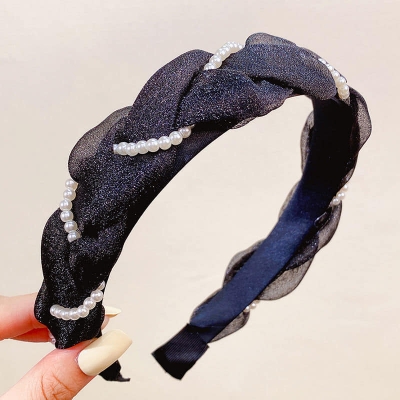 Picture of Korean Version  Pearl Hair Hoop Small Fashion Simple French Hair Clip Hairbands  For Women /Girls Black Int: One size