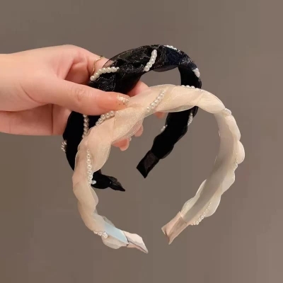 Picture of Korean Version  Pearl Hair Hoop Small Fashion Simple French Hair Clip Hairbands  For Women /Girls Black Int: One size